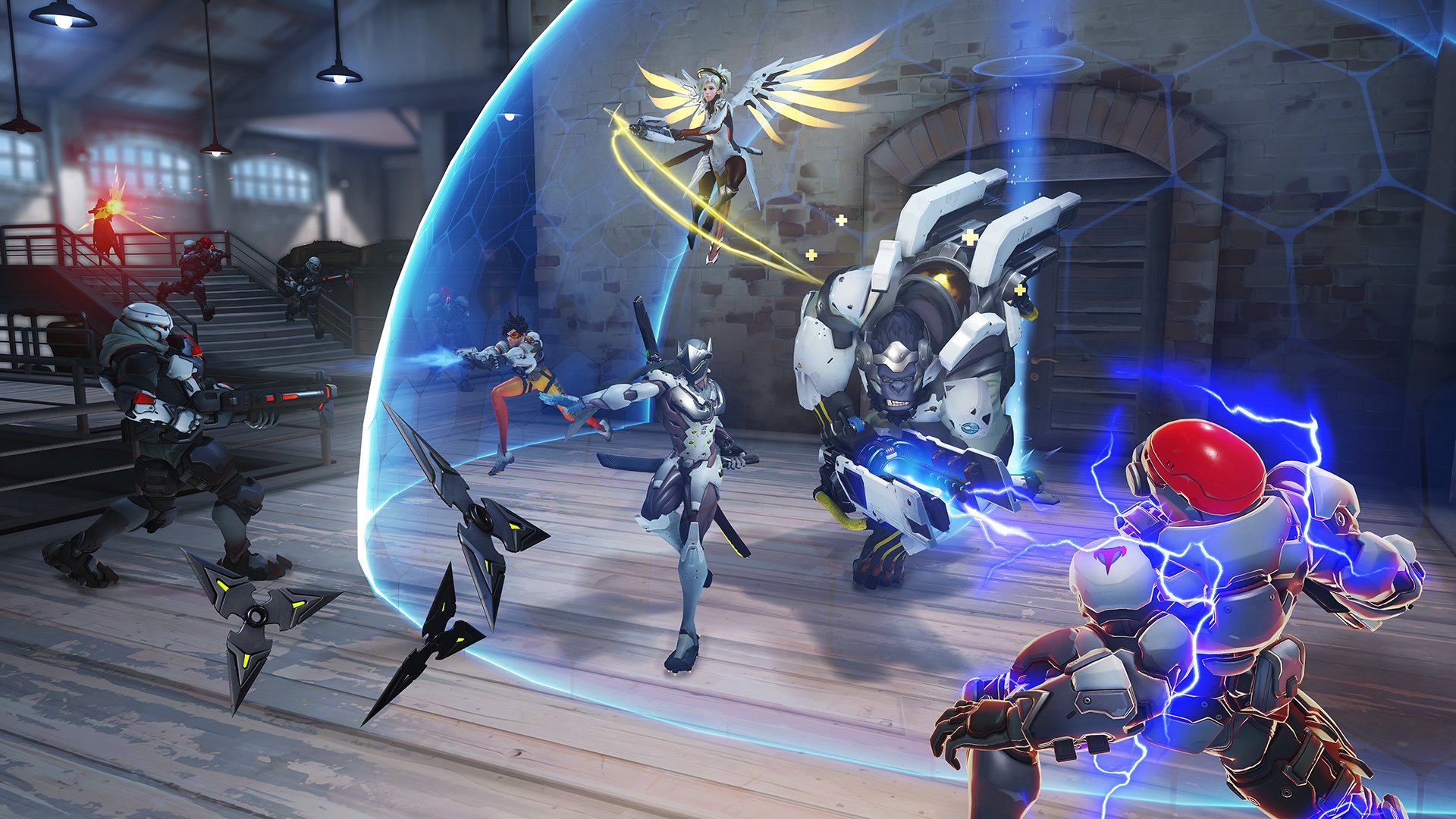 Overwatch event Storm Rising assembles Tracer, Mercy, Winston, and