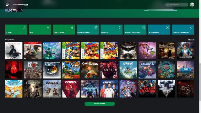 Xbox Cloud Gaming (Beta) em