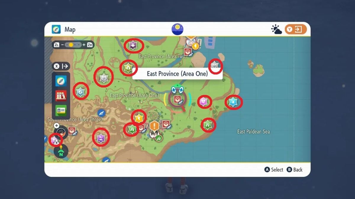 All Tera Raid map symbols in Pokèmon Scarlet and Violet