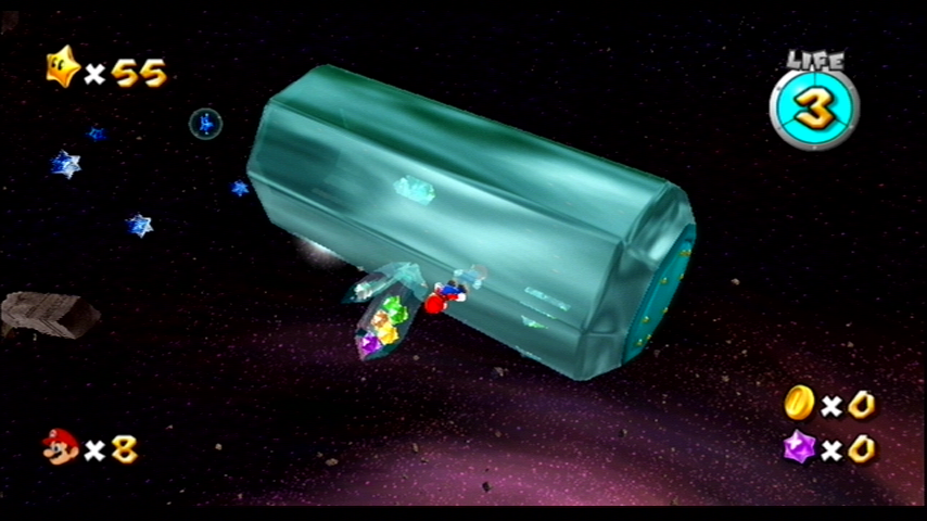 Mario Galaxy Mario on a clear tube.