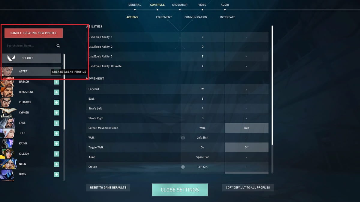 Keyboard Settings: Create Profile