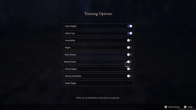 Final Fantasy XVI training mode options 1