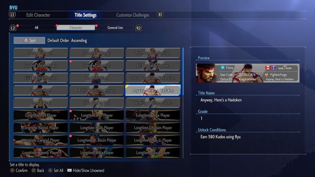 Title settings in Street Fighter 6