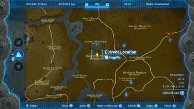 Map pinpointing Fierce Deity Boots in The Legend of Zelda: Tears of the Kingdom.