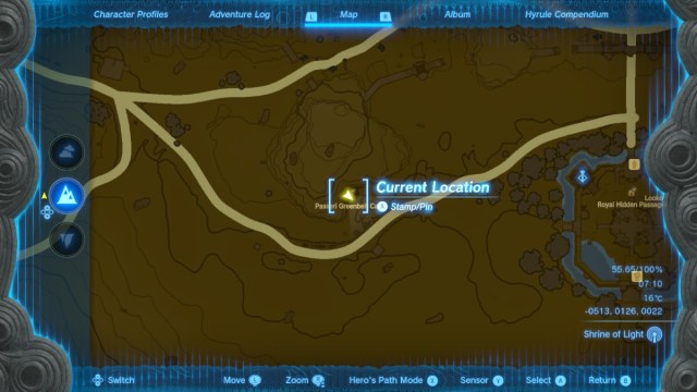 Map pinpointing Passeri Greenbelt Cave in The Legend of Zelda: Tears of the Kingdom.