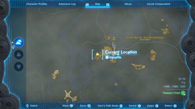 Location of Old Map on South Hyrule Sky Archipelago in The Legend of Zelda: Tears of the Kingdom.