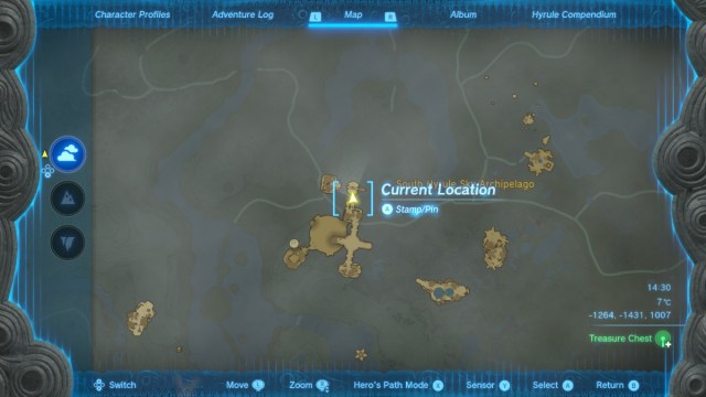 Old Map location in the South Hyrule Sky Archipelago in The Legend of Zelda: Tears of the Kingdom.