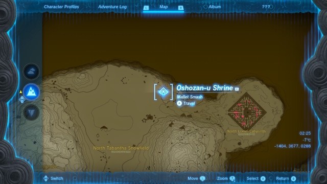 oshozan-u shrine on the map in tears of the kingdom