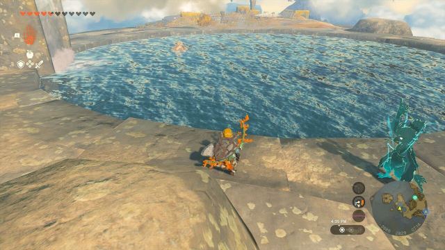 Link searching for Hearty Bass in Tears of the Kingdom