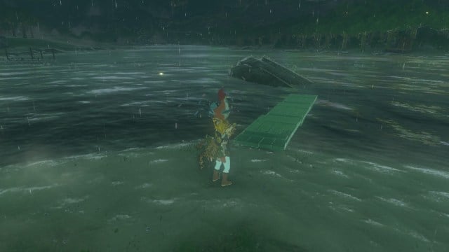 Link walking Cucco across a constructed bridge in The Legend of Zelda: Tears of the Kingdom.