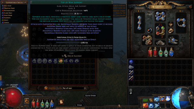 Path of Exile PoE Fist of War support gem