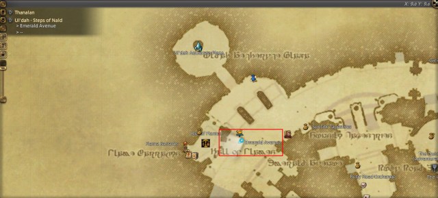 A map of uldah, showing where to begin Remembering the Past in FFXIV