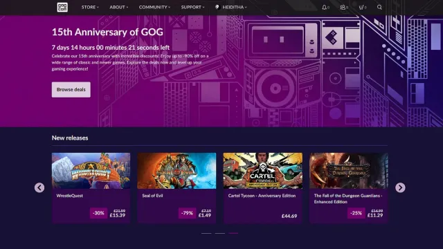 GOG.com sale event showing discounted games.