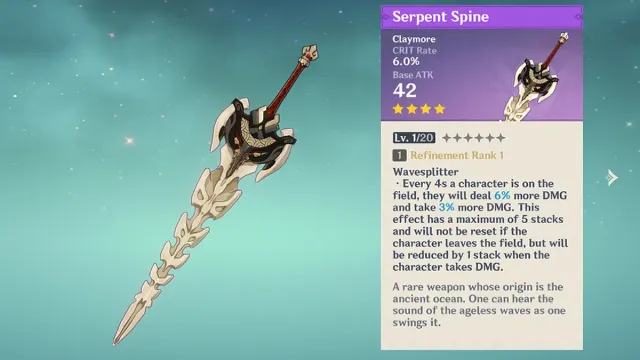 Serpent Spine battle pass weapon and effect in Genshin Impact