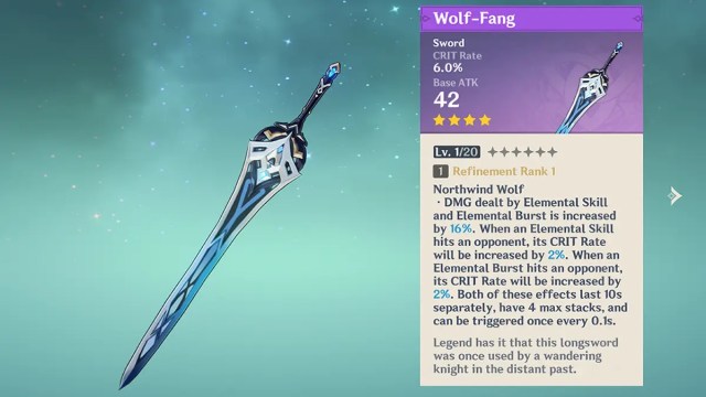 Wolf-Fang battle pass weapon and effect in Genshin Impact