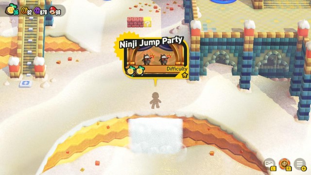 Mario standing by Ninji Jump Party level entry in Sunbaked Desert