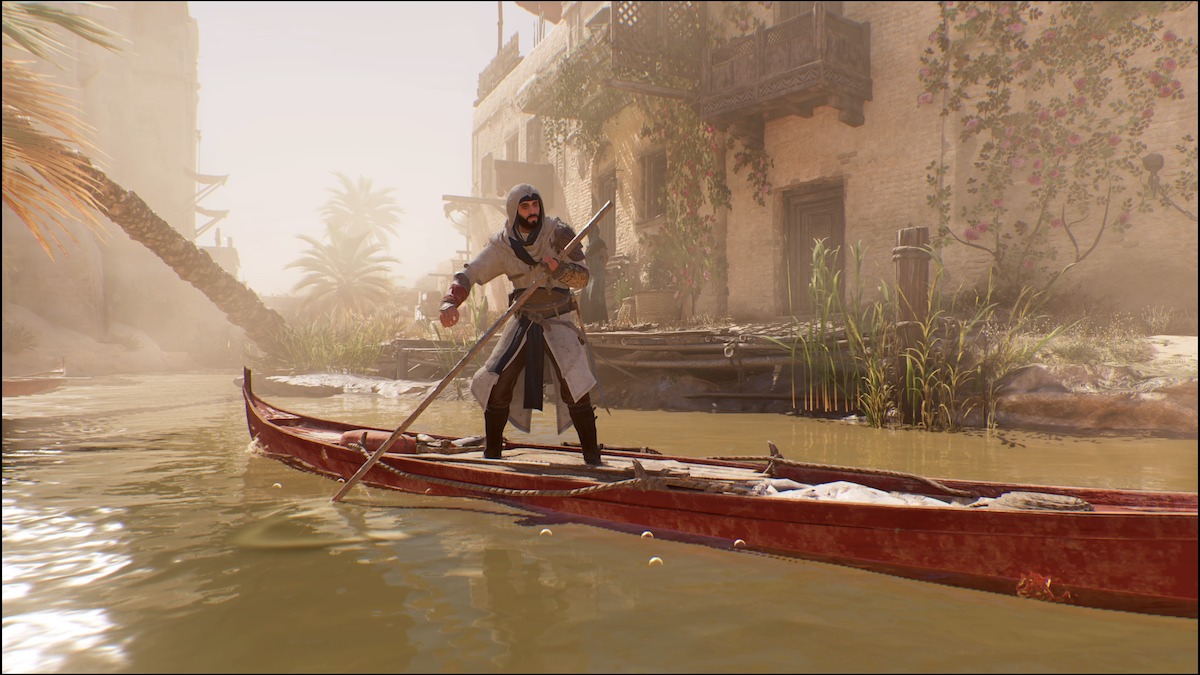 Basim in a boat in Assassin's Creed Mirage.