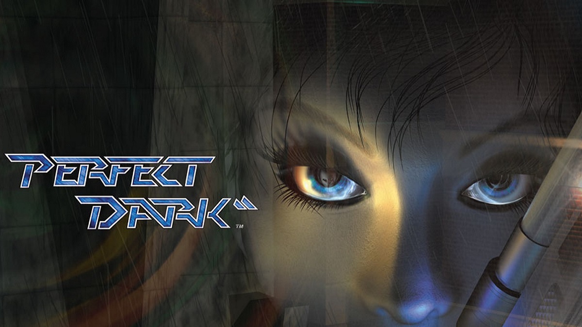 Perfect Dark logo with Joanna Dark's face next to it.