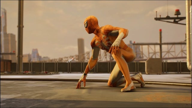 Spider-Man kneeling in Spider-Man 2.