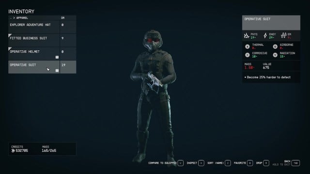 How to get the Operative Stealth Suit in Starfield inventory