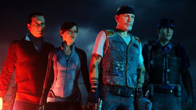 THe main cast from Advanced Warfare (20149 Zombie, featuring John Malkovich