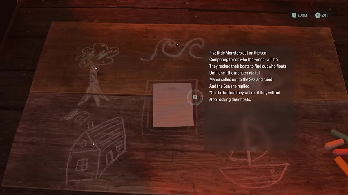 All Nursery Rhyme locations in Alan Wake 2 billie's boat yard puzzle 