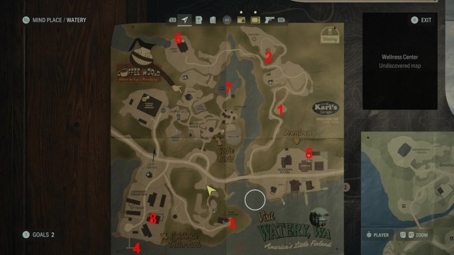 All Nursery Rhyme locations in Alan Wake 2 watery map