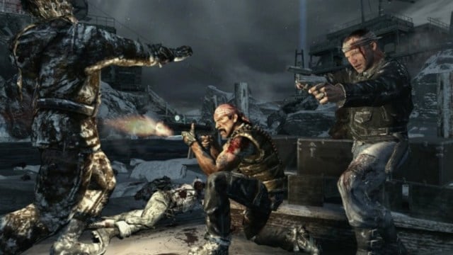 The main cast of Black Ops facing off against zombies