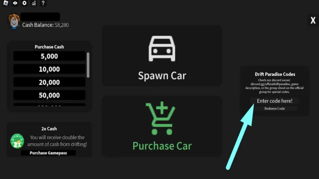 How to redeem codes in Drift Paradise