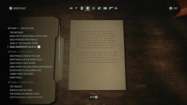 Alan Wake 2 Final Draft manuscript pages deja vu