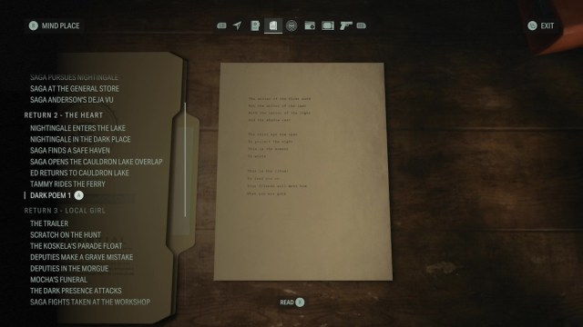 Alan Wake 2 Final Draft manuscript pages dark poem 1