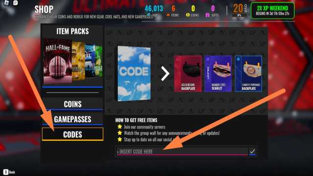 How to redeem codes in Ultimate Football, step two