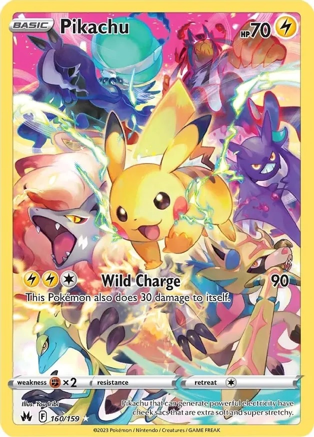 Pikachu Wild Charge, geheime, seltene Karte aus Crown Zenith, Set im Pokémon-Sammelkartenspiel.