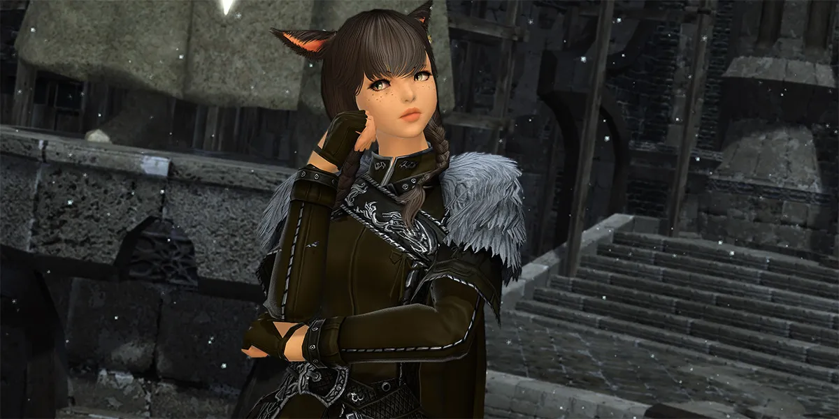 A Miqote in FFXIV using the /thinking emote
