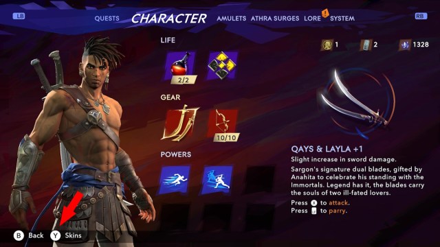 How to change outfits in Prince of Persia: The Lost Crown skins menu