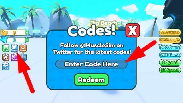 How to redeem codes in Get Muscles Simulator