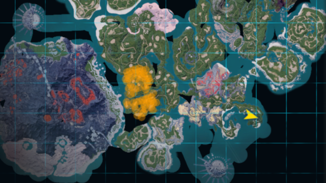 The Palworld map, highlighting where Relaxaurus is