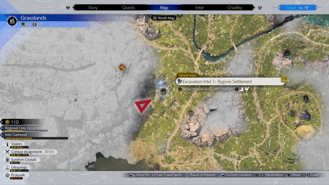 The Excavation Intel 1: Bygone Settlement map location in Final Fantasy VII Rebirth. 