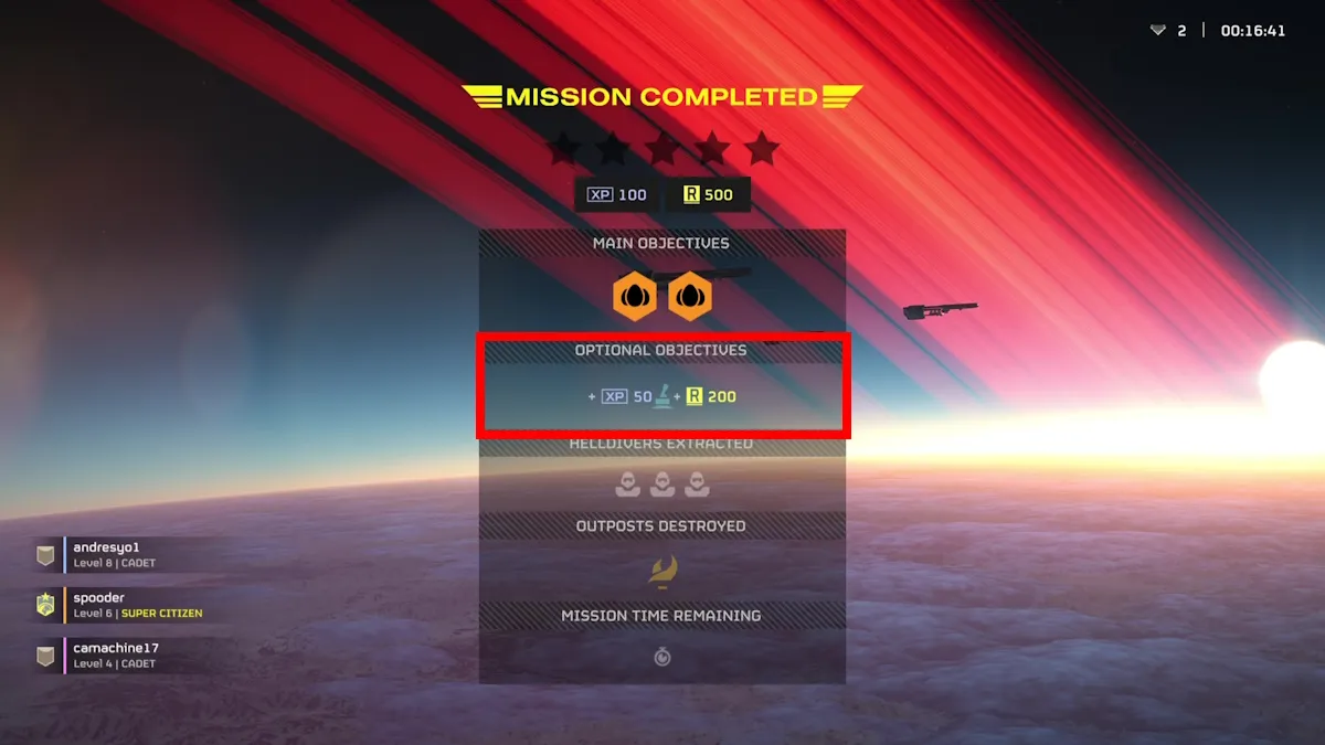 How to find and complete Secondary optional Objectives in Helldivers 2 mission complete screen