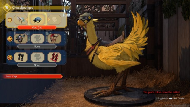 Final Fantasy VII FF7 Rebirth Chocobo outfitting.