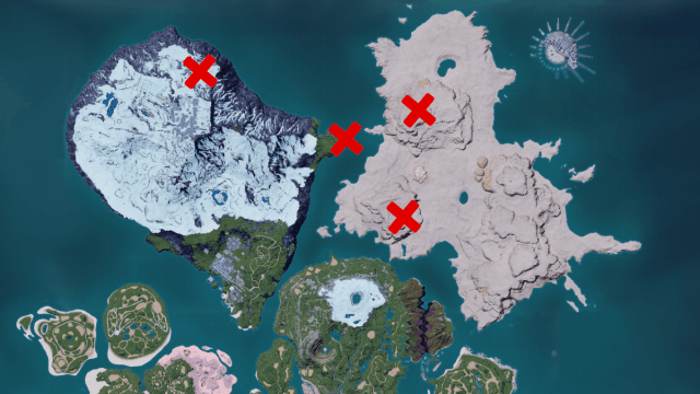 Palapagos northern, icy biomes with four marks for Skill Fruit outlined