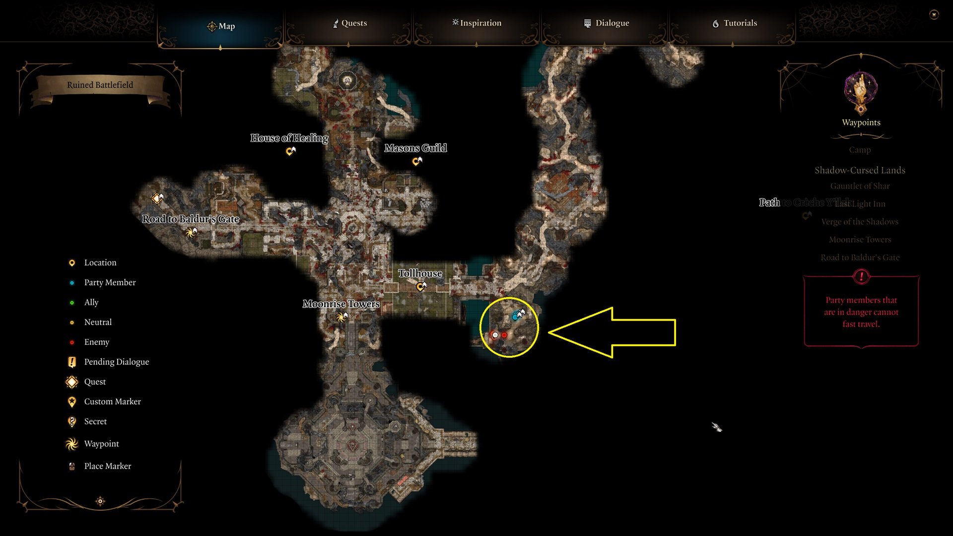 Rolan's location in Baldur's Gate 3 act 2