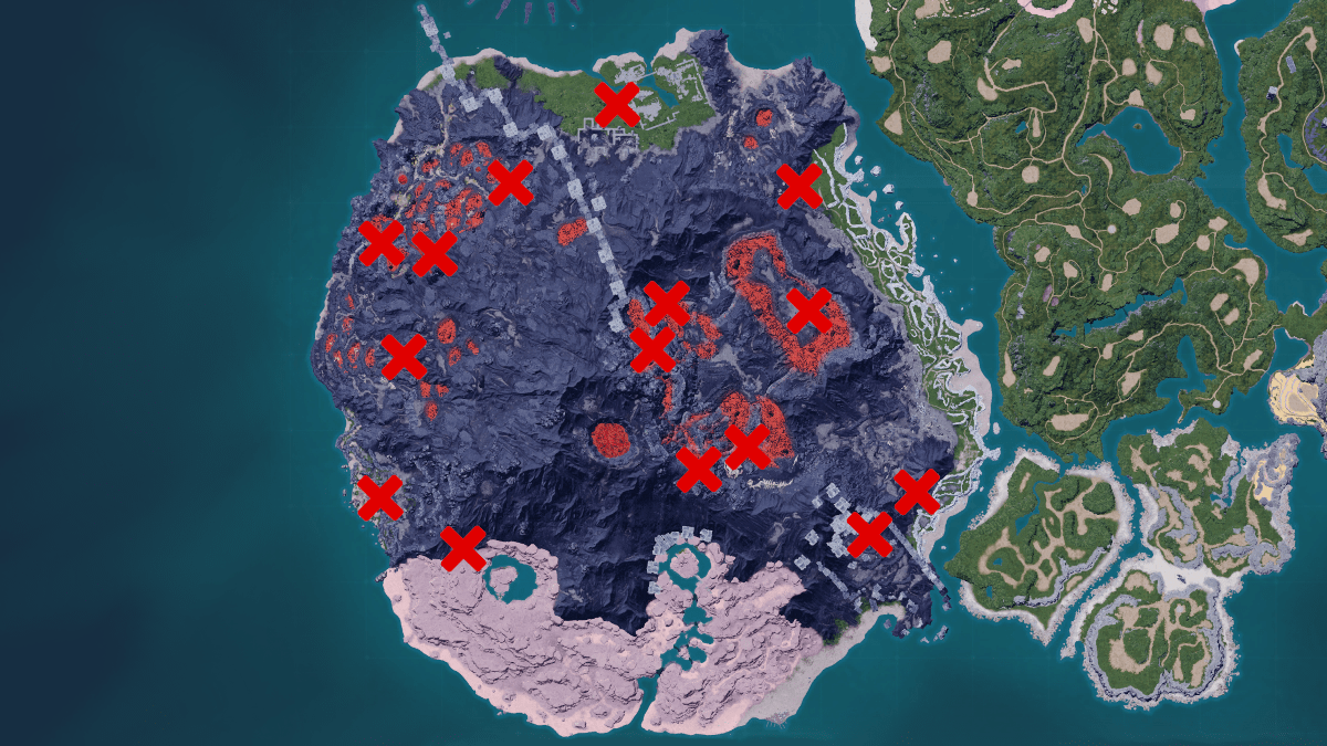 Map of Volcanic Cavern dungeon locations in Palworld