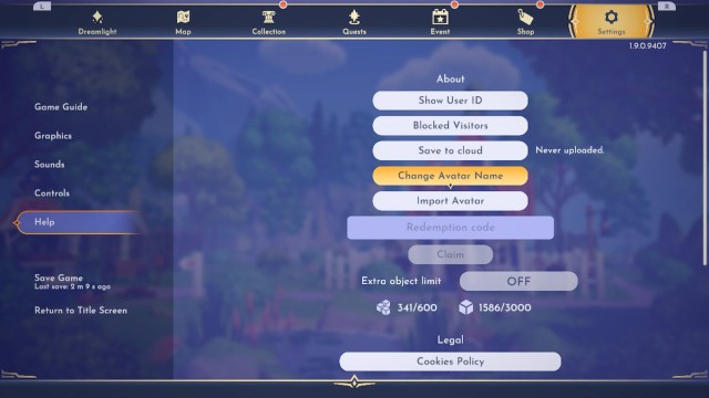 Change Avatar Name option in Disney Dreamlight Valley