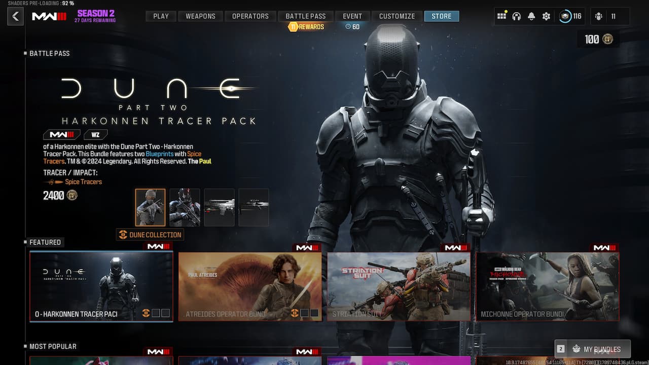 Harkonnen tracer pack in the Call of Duty store, Dune Part 2