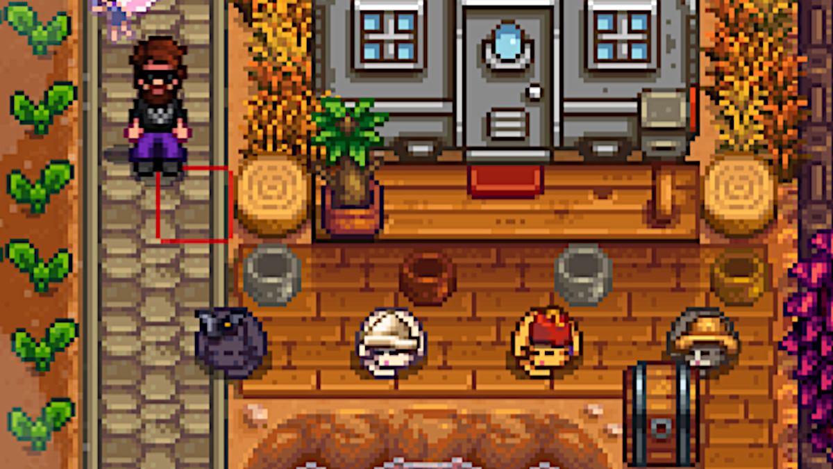 Cats in various hats in Stardew Valley