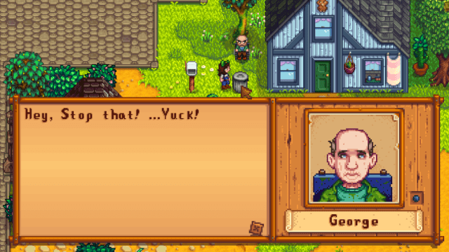 George is not happy seeing the trash being rummaged through in Stardew Valley