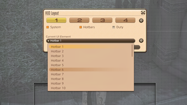 Drop down menu in the HUD layout screen of FFXIV