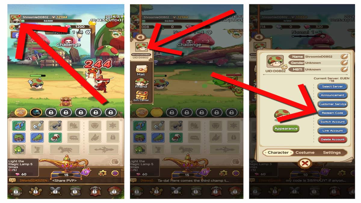 How to redeem codes in Legend of Mushroom.