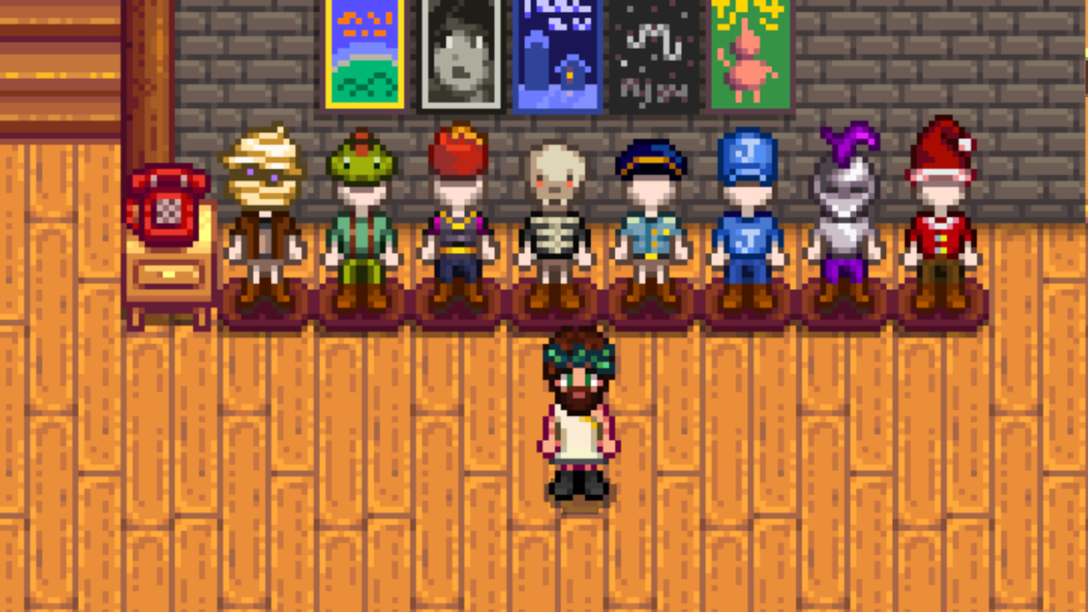 A row of Mannequins in Stardew Valley